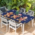 thumbnail image 2 of Gingerbread Navy Blue Table Cloths for 3 Foot Rectangle Tables, Christmas Winter Snowflake Patio Waterproof Elastic Fitted Tablecloths, Washable Rectangular Table Cover for Camping, 2 of 8
