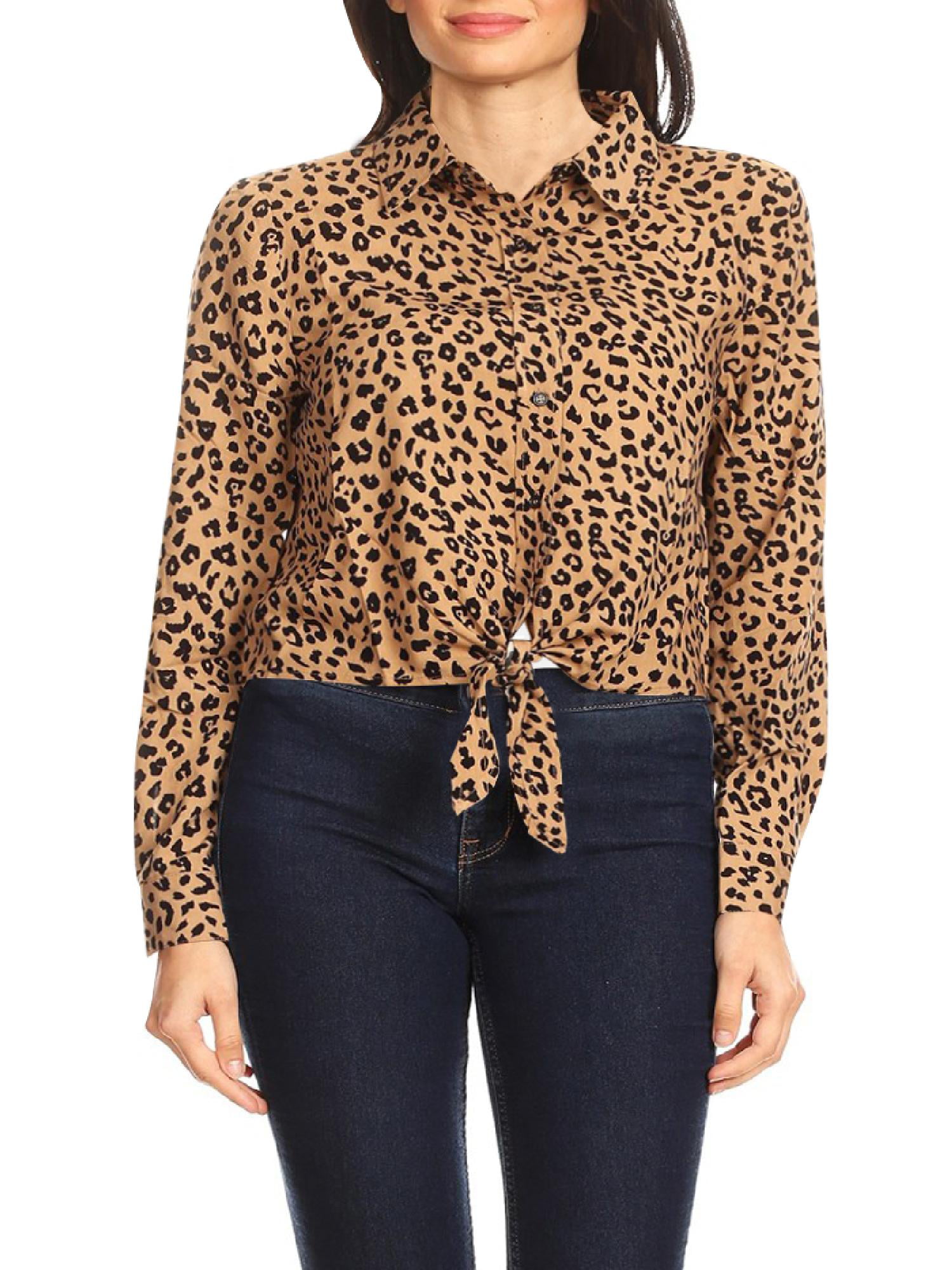 Womens Long Sleeve Buttons Shirt Ladies Leopard Printed Casual Party Blouse Tops 
