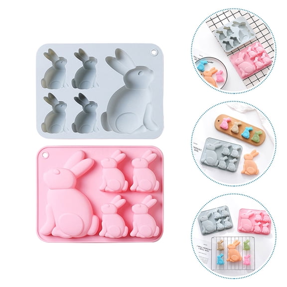 ETEREAUTY 2Pcs Silicone Easter Bunny Mold Food-Grade for Chocolate Candy Cake and Baking Supplies