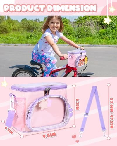 Kids Bike Basket, Front Handlebar Bag for Kids Girls Bikes, Waterproof Small Bike Basket with Zipper for Toddler Scooter Tricycle Bicycle