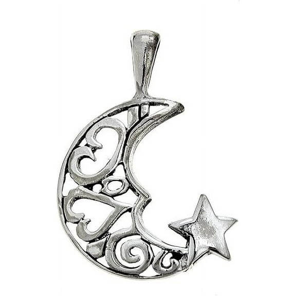 Ritastephens Sterling Silver Crescent Moon Heart Star Best Friend Charm Pendant Necklace 20 Inches