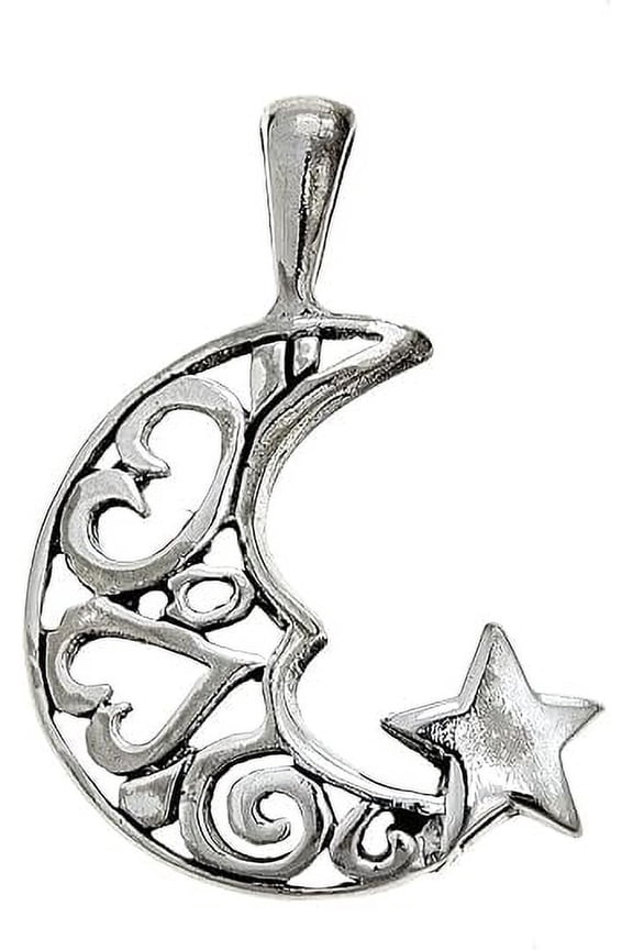 Sterling Silver Crescent Moon Heart Star Best Friend Charm Pendant Necklace 20 Inches