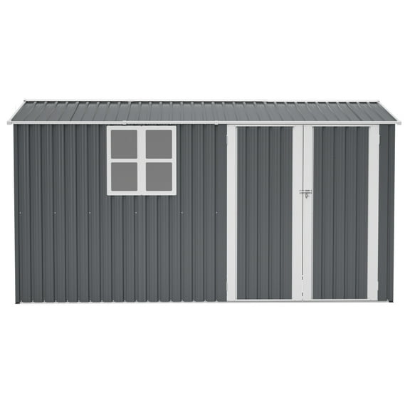 8'x12' Outdoor Storage Shed - Steel Construction with Windows, Vents & Secure Hinged Doors for Garden/Patio Storage