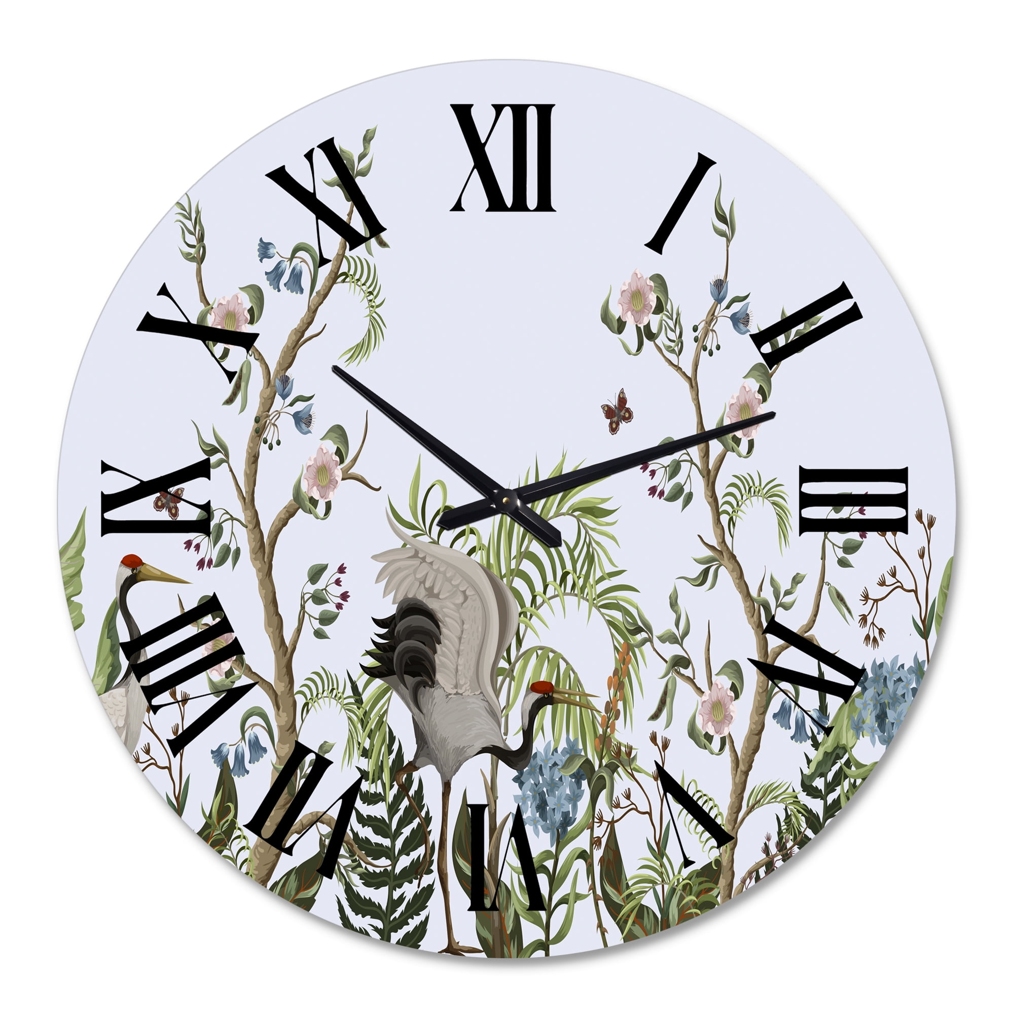 Designart 'Border With Cranes & Peonies In Chinoiserie Style' Traditional Wall Clock