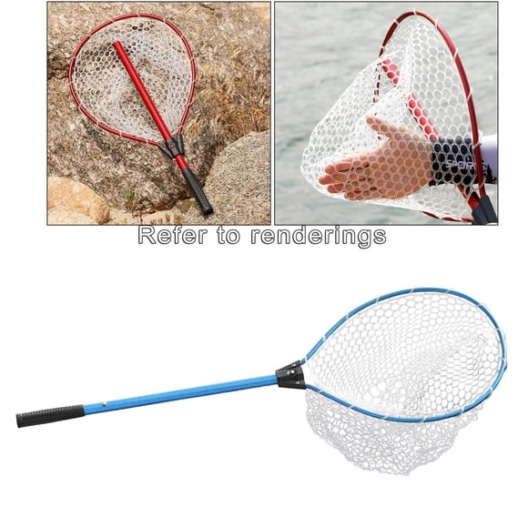 Fishing Net Aluminum Extensible Telescopic Pole Handle Knotless Net Knotless Mesh Blue