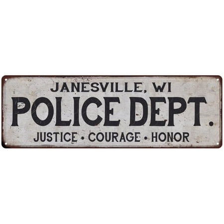 JANESVILLE, WI POLICE DEPT. Vintage Look Metal Sign Chic Decor Retro (Best Western Janesville Wi)