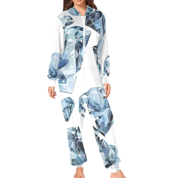 Watercolor Hand Painted Crystals Adult's Hoodie Onesie Jumpsuit One-Piece Pajamas with Zipper Unisex for Holiday S