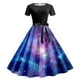 thumbnail image 3 of Vestidos Elegantes Para Mujer Vestido Informal de Verano Con Cuello Redondo y Manga Corta Con Cinturón Extraíble y Estampado de Galaxia, 3 of 3