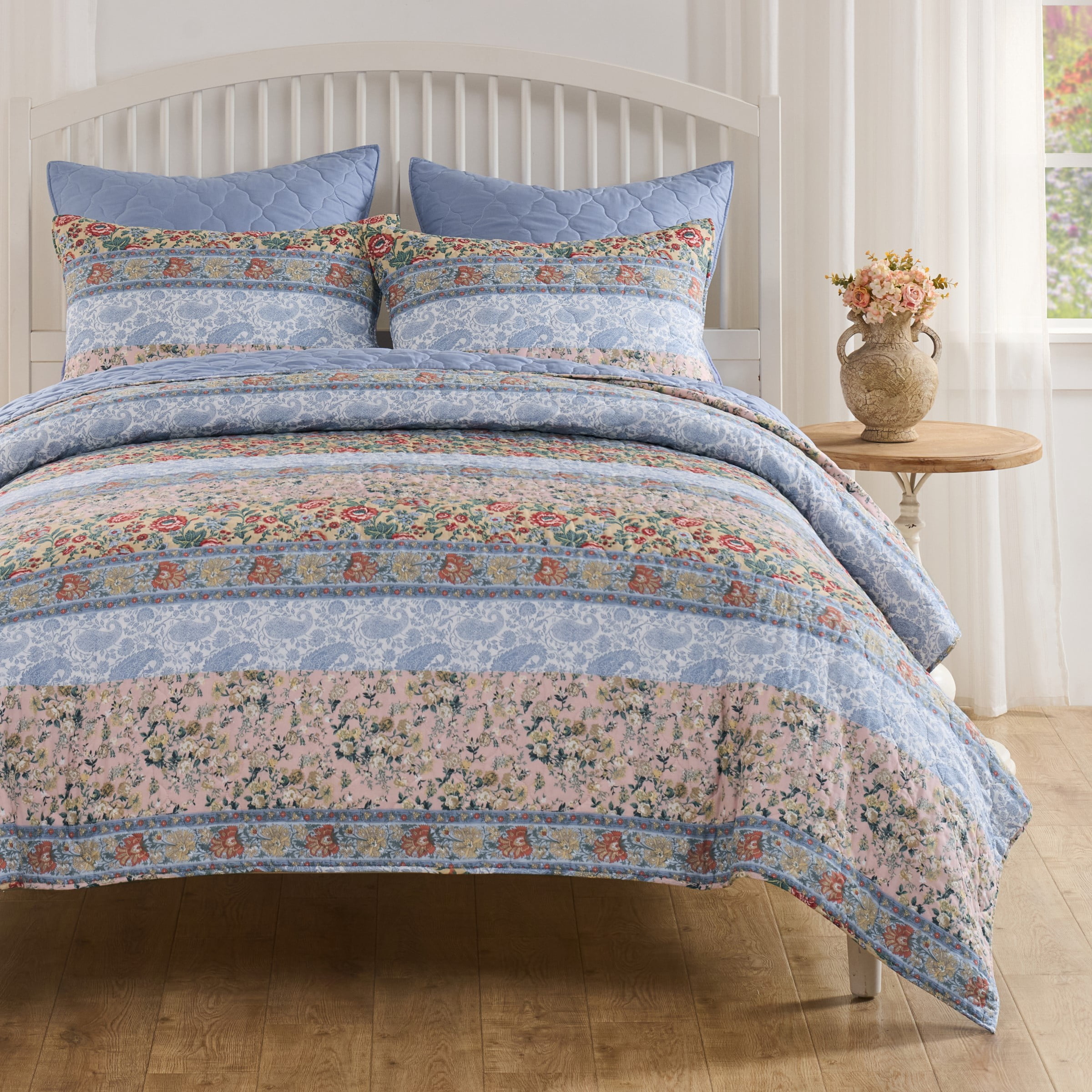 Greenland Home Fashions Kressida Multi-Floral Quilted Pillow Sham, King 20" x 36", Adult
