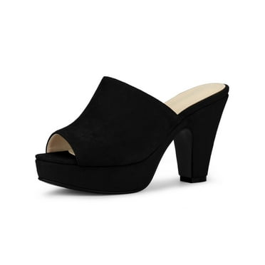 BLISSFUL STEP Women's Open Toe Platform Block Heel Slides Sandals