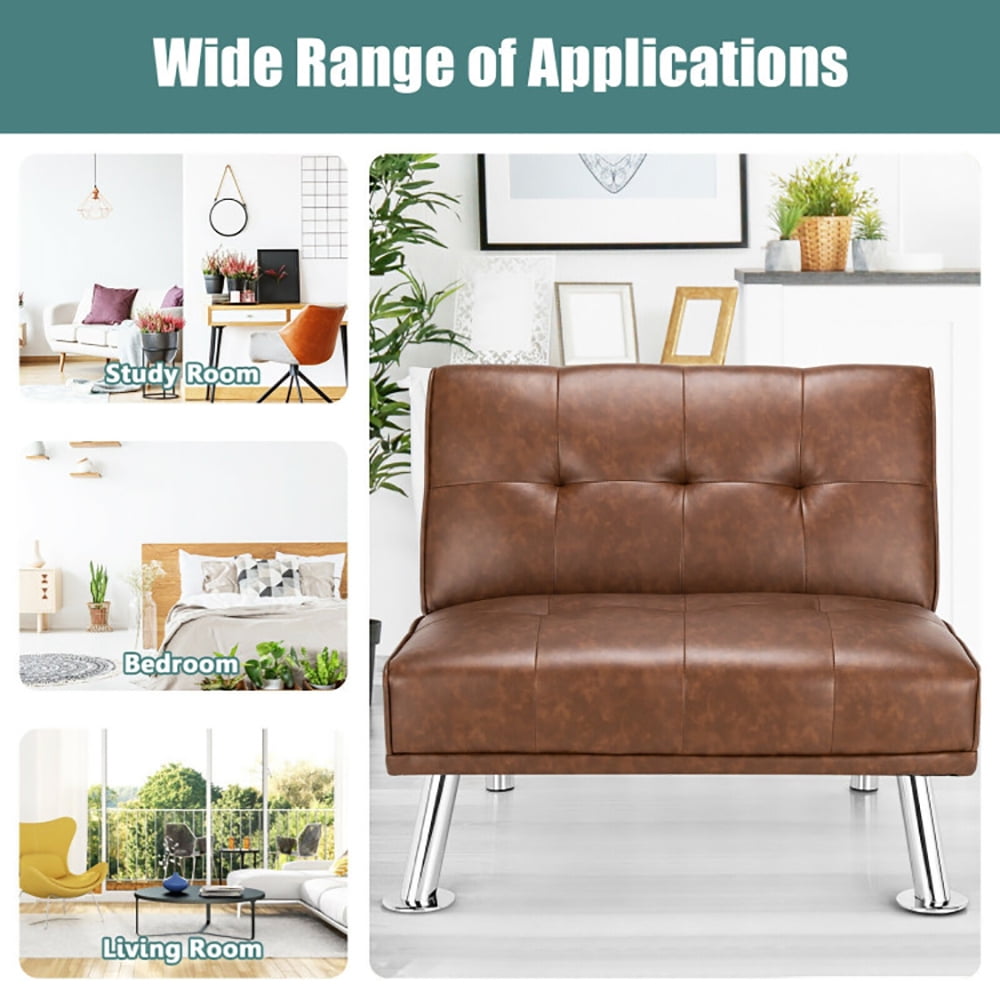Finihen Folding PU Leather Sofa Couch, Leather Couch, Folding PU Leather Single Sofa with Metal Legs and Adjustable Backrest, for Living Room, Bedroom, Brown Finihen Folding PU Leather Sofa Couch, Leather Couch, Folding PU Leather Single Sofa with Metal Legs and Adjustable Backrest, for Living Room, Bedroom, Brown