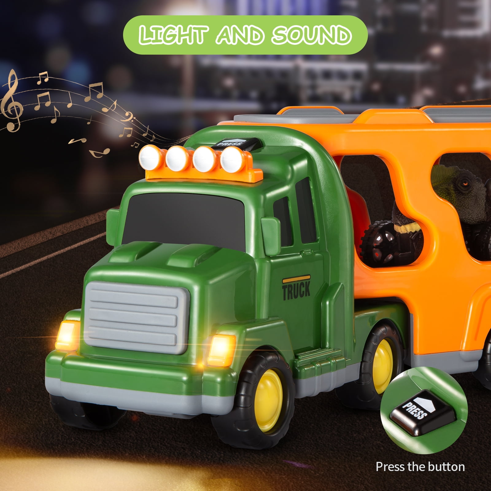 Lucky Doug Dinosaur Car Toys for Toddlers Ages 3-6 Years Old Boys, Dinosaur Transport Truck Toys with Light Sound, 3 4 5 6 Years Old Kids Boys Gifts
