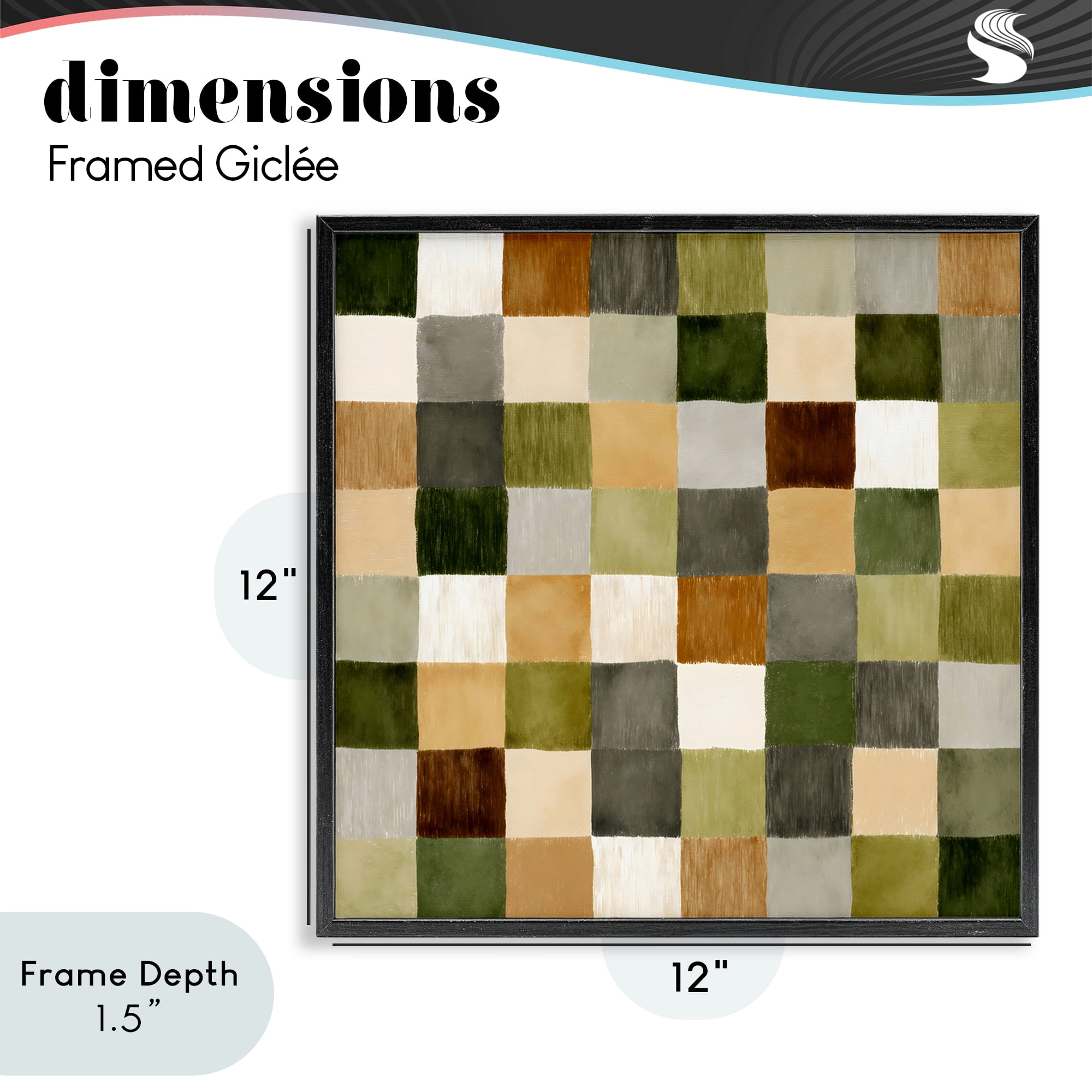 Stupell Industries Checkered Earth Tones Black Framed Giclee Art, design by Petal Prints Design