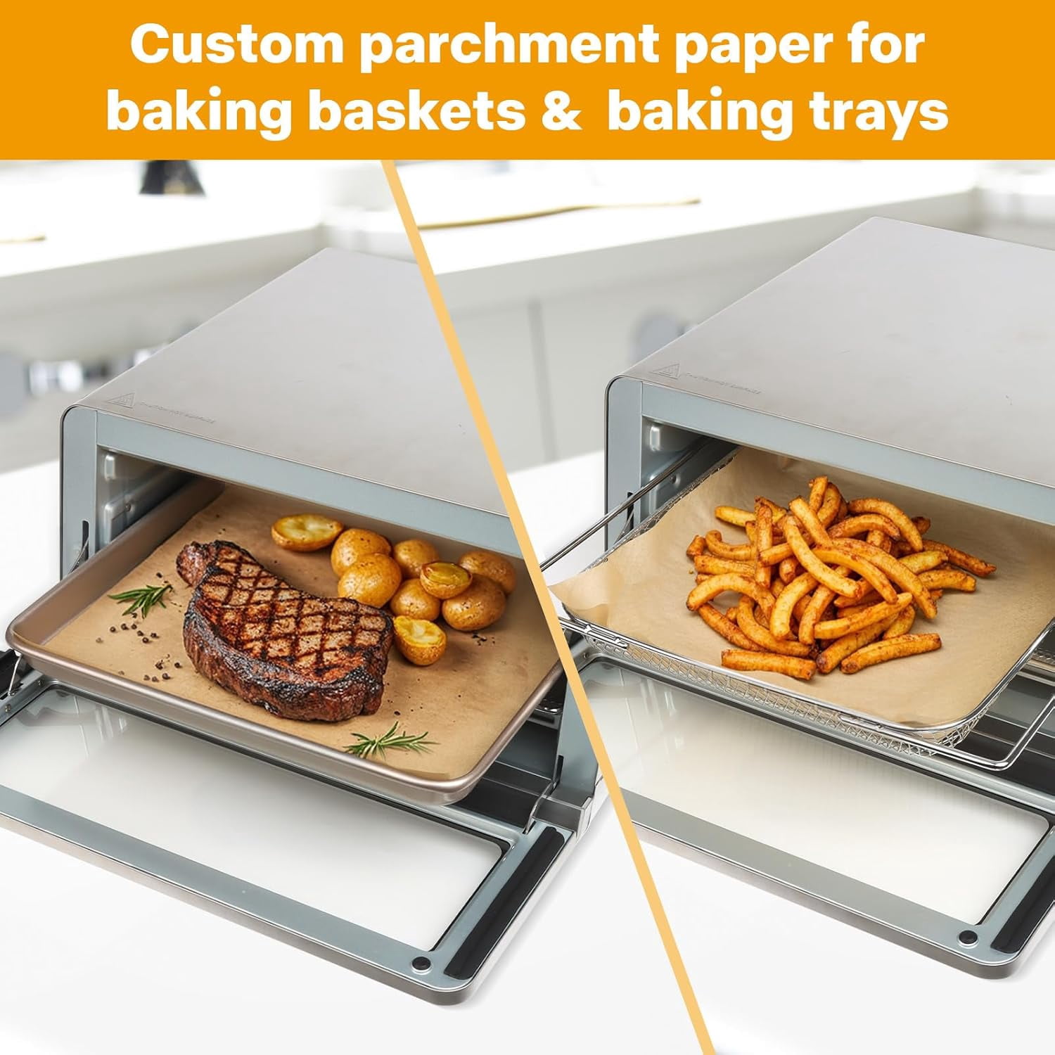 Air Fryer Oven Liners for Ninja DT201 Air Fryer Oven, 100pcs Parchment Paper + 4pcak Non-stick Reusable Liners