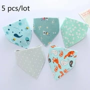 5pcs/lot New Baby Bibs Triangle Double Cotton Bibs Cartoon Print Saliva Towel Baby Boys Girls Feeding Apron Cotton Bandana Bibs Fox Whale