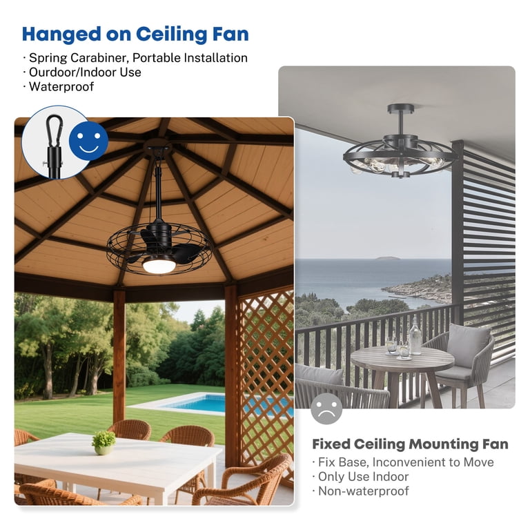 LEDIARY Outdoor Ceiling Fan With Light - IP65 Waterproof, 6 Speeds, 3 Color Temps, Remote Control For Patio