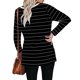 thumbnail image 2 of Sudadera con cuello en V a rayas y manga larga con abertura lateral para mujer, informal, holgada, para oficina, negro, XXL, 2 of 5