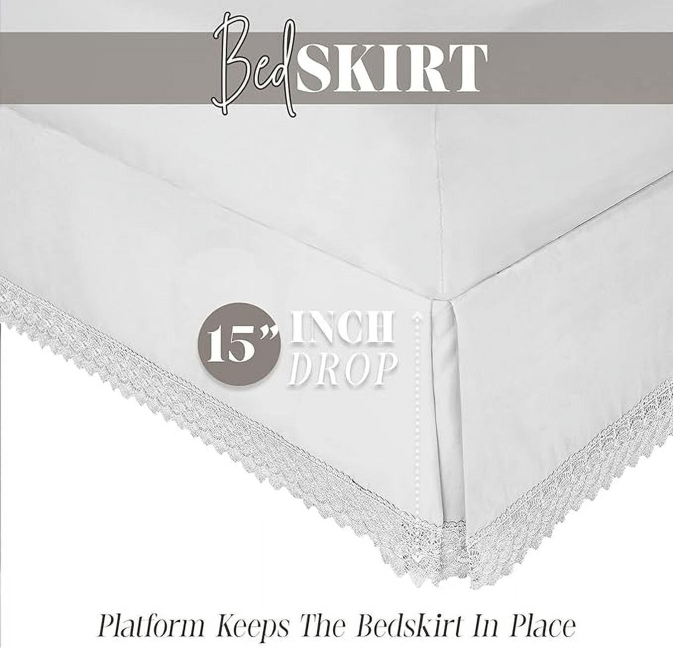 Elegant Comfort Narina Collection Lace Bed Skirt, 15-Inch Drop, 1500 Series, Elegant Vintage Design, Easy Care and Wrinkle-Resistant, King, White
