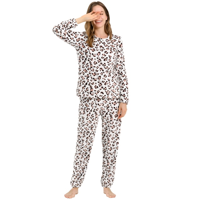 Pijama De Franela Lindo Impreso Manga Larga Top Y Pantalones Para Dormir Ropa De Dormir Suave Conjuntos Invierno Para Mujeres Leopardo S Unique Bargains Pijama