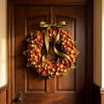 thumbnail image 5 of Bcylexb Artificial Fall Hydrangea Wreath, 13.8" Flower Wreaths with Olive Green Ribbon Autumn Floral Front Door Wreath for Farmhouse Home Window Decor, 5 of 9