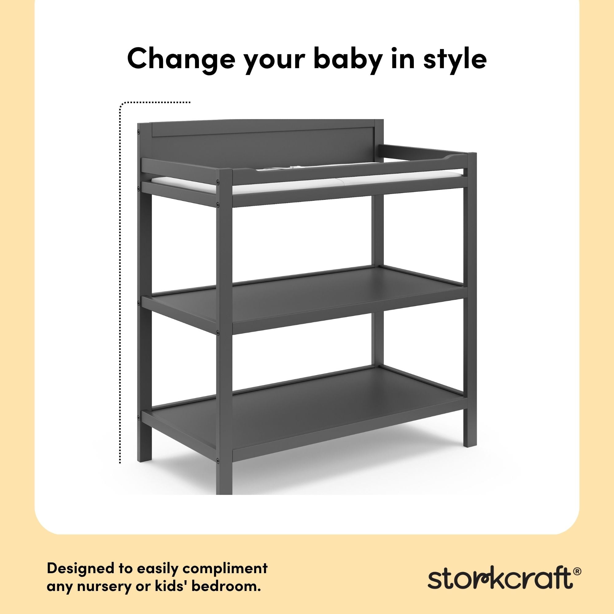 Storkcraft Alpine Infant Changing Table with Changing Pad, Gray