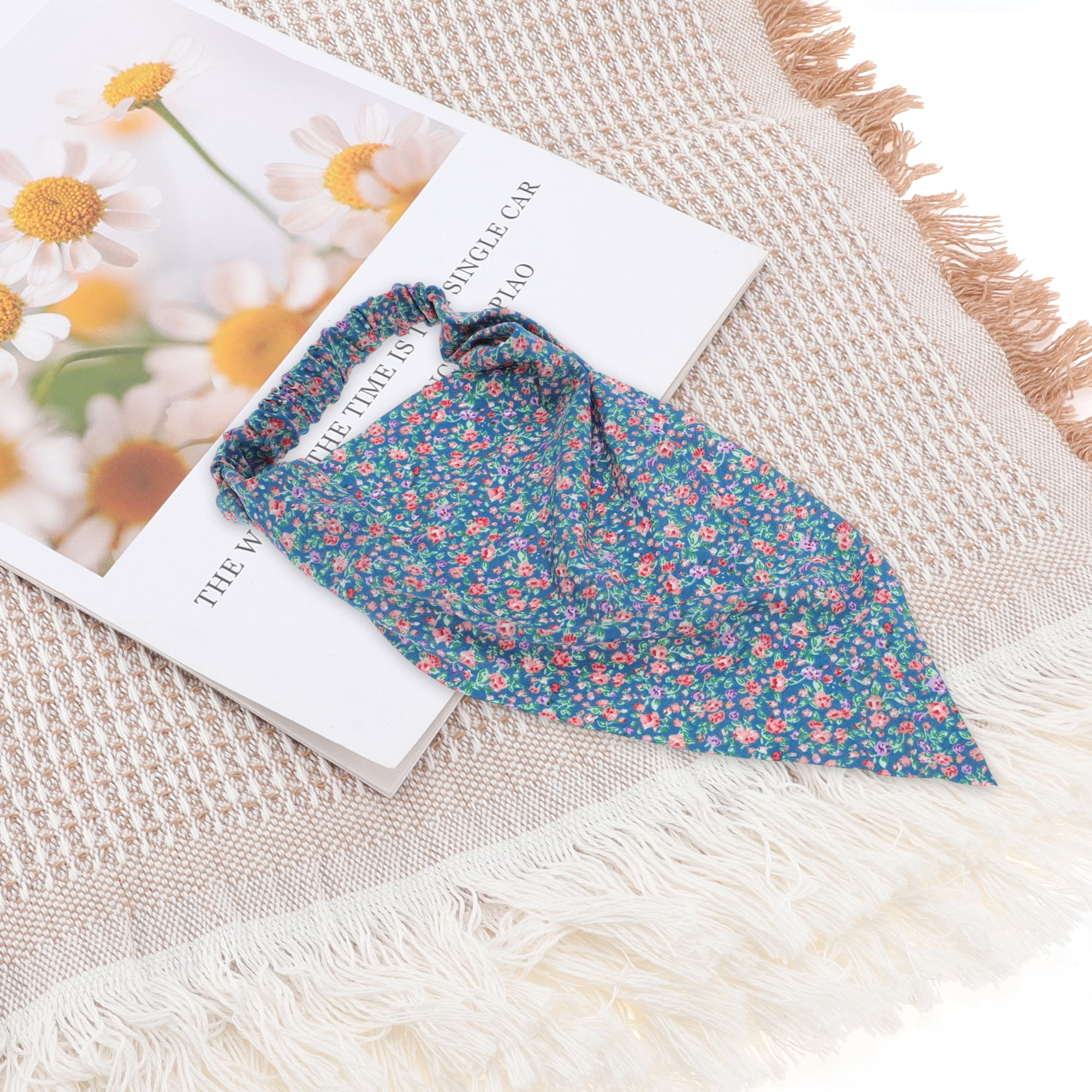 Unique Bargains 1pc Floral Soft Breathable Headwrap Navy Blue Orange