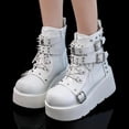 thumbnail image 3 of Goth Ankle Booties for Women's Motorcycle Platform Boot Chunky High Heel Lace Up Zipper Combat Boots Punk Rivet Boots Outdoor Shoes, 3 of 7