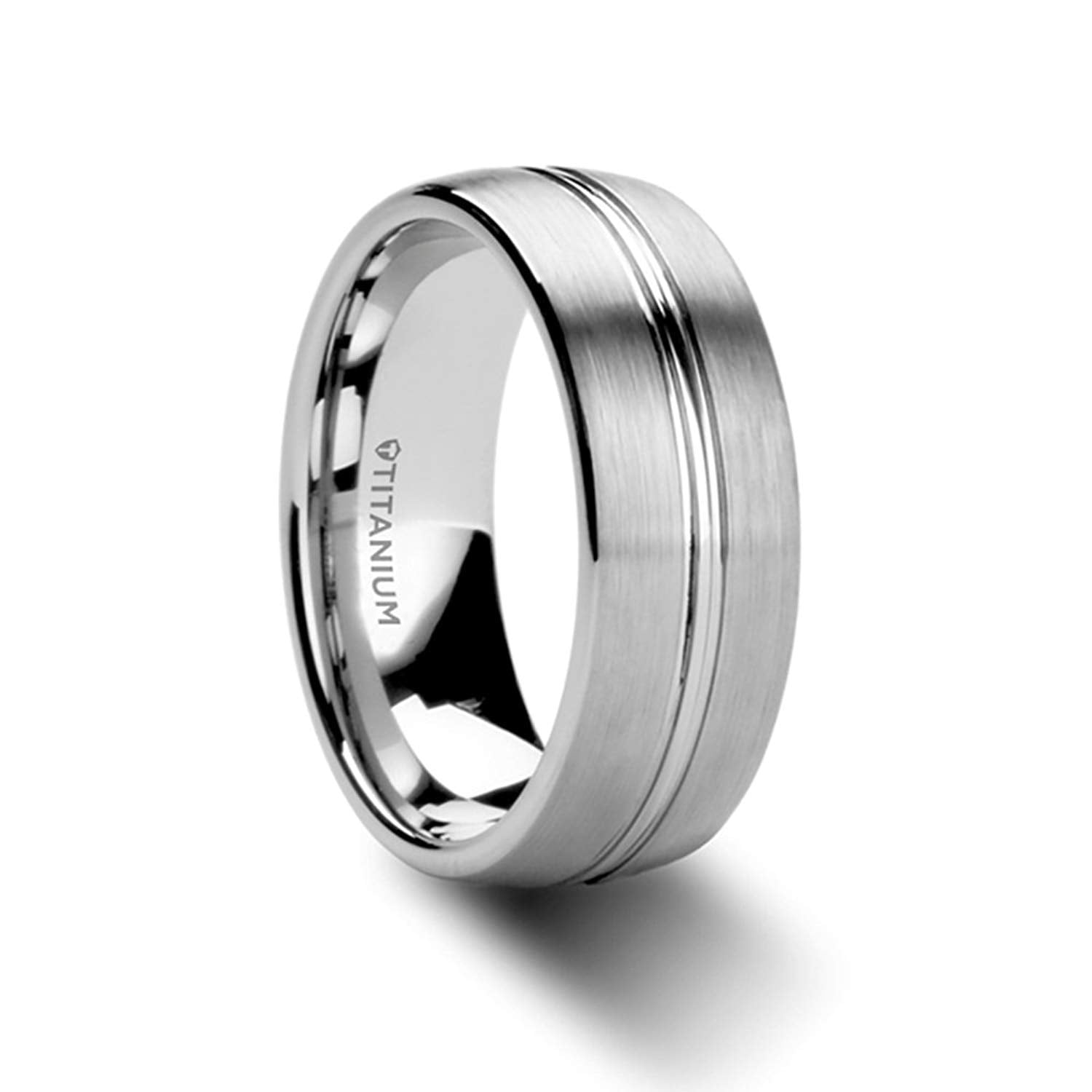 Mens Rings Fashion Rings Stainless Steel Satin and Polished with Silver Center Inlay Ring Size 8 