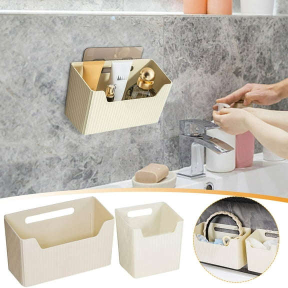 Wall Mounted Washcloth Storage Box Organizer | Multifunctional Bathroom Shelf Bucket | Cotton Towel Holder | Easy Access Notch | Includes 1 Piece | 10x11.5x11cm, 20x8.5x12cm