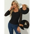 thumbnail image 2 of Unique Bargains Women's V Neck Long Sleeve Ruched Mesh Blouse Dressy Wrap Top L Black, 2 of 6