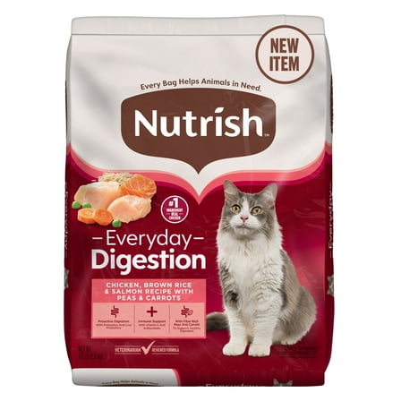 Nutrish Everyday Digestion Chicken Brown Rice and Salmon Recipe with Veggies ​Dry Cat Food, 13lb Bag