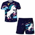 thumbnail image 1 of Conjuntos de unicornio de verano para niños y niñas, chándal de dibujos animados para niños, camisetas de manga corta, conjuntos deportivos para niños, conjuntos bonitos de 2 uds, ropa 10T Gao Jinjia LED, 1 of 2