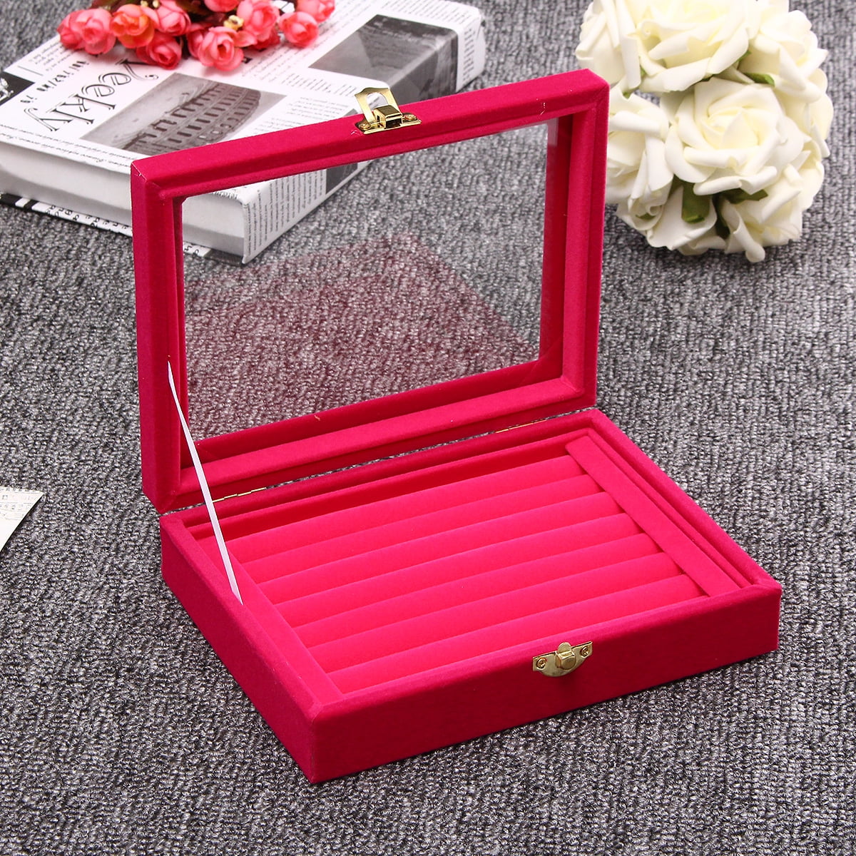 Jewelry Box Organizer Rings Earrings Tray Display Storage Case for