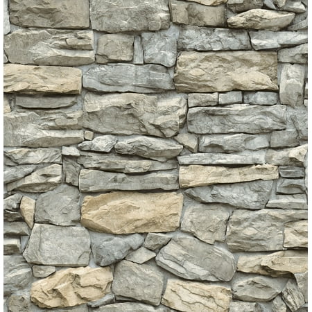 InHome Kilkenny Grey Stone Peel and Stick Vinyl Wallpaper, 216-in by 20.8-in, 31.2 Sq. ft.