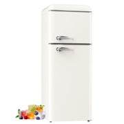 BANGSON 7.5 Cu.Ft Retro Fridge with Top Freezer for Vintage-Style Kitchen, Apartment & Office,5 Adjustable Temperature, Cream White