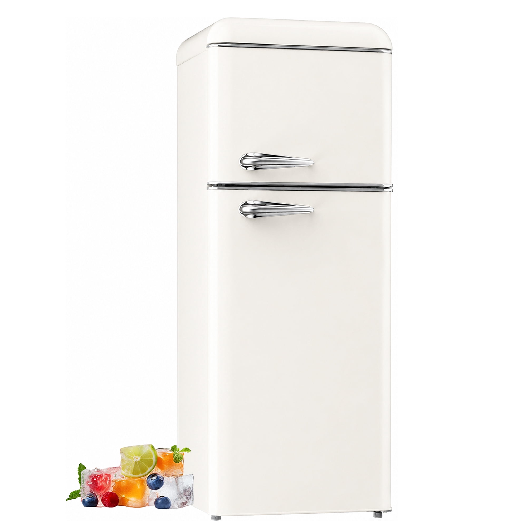 BANGSON 7.5 Cu.Ft Retro Fridge with Top Freezer for Vintage-Style Kitchen, Apartment & Office,5 Adjustable Temperature, Cream White