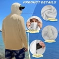 thumbnail image 6 of Bulopur Men’s Fishing Hoodie with Mask UPF 50+ UV Protection Long Sleeve Shirt Solid Khaki Print Quick Dry Breathable Rash Guard for Boating and Outdoor Use, 6 of 8