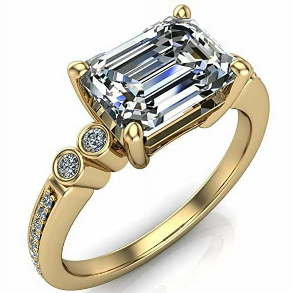 HeartsAndYou 2.7ct Emerald Cut Moissanite Solitaire Bezel Set Accent Ring 18k Yellow Gold over Silver