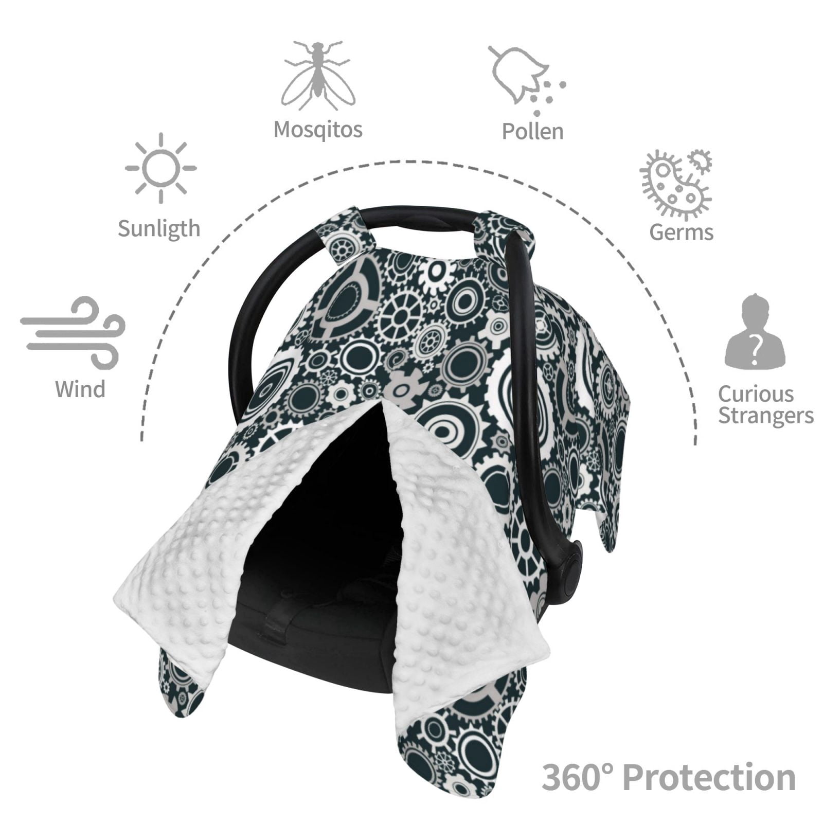 Car Seat Cover Baby - white gear Pattern Breathable Infant Car Seat Cover for Baby Carseat, Lightweight Comfort Baby Essentials Must Haves Newborn Stuff for Girl Boy