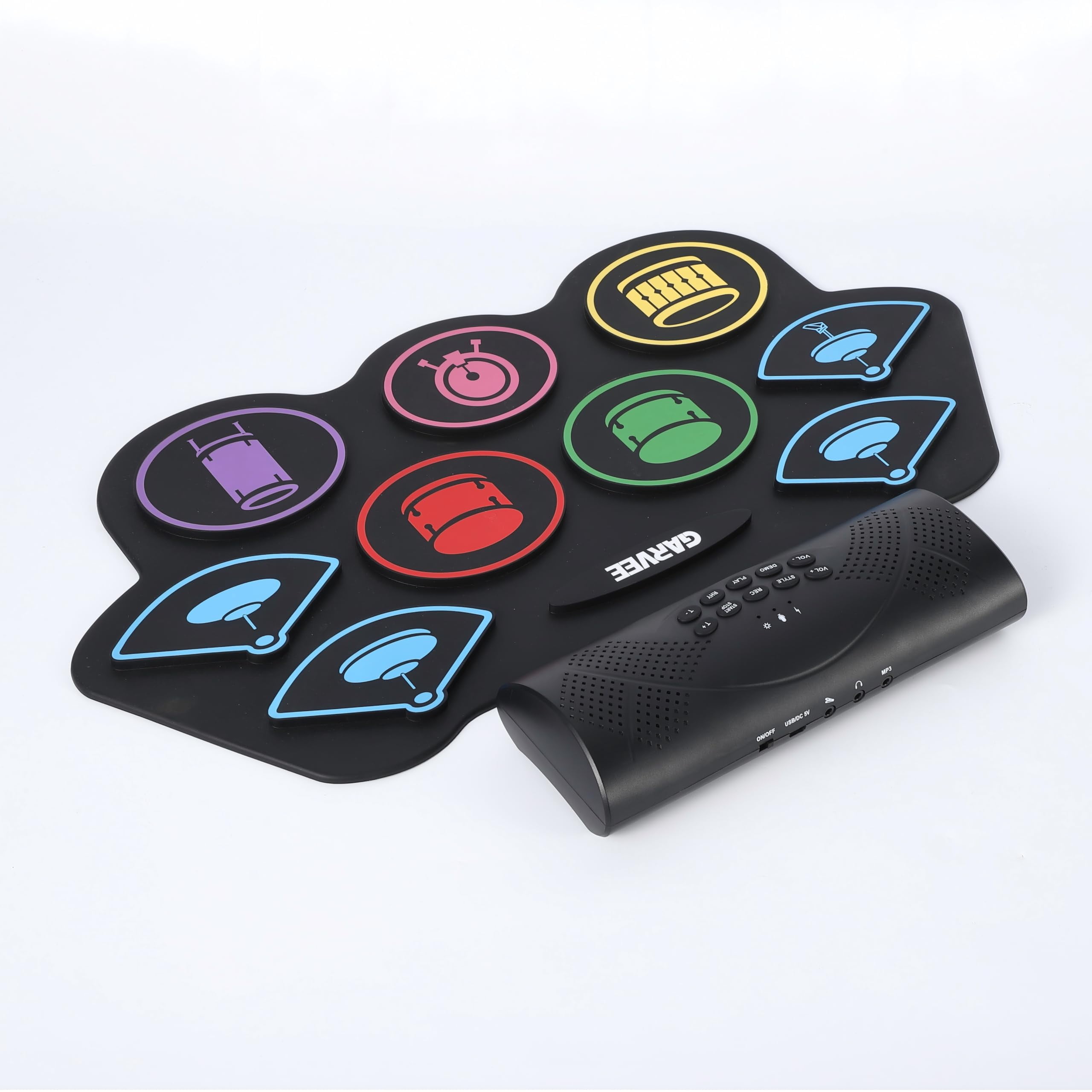 Electronic Drum Set with 9 Pads, Portable Roll-Up Drum Kit with Built-in Speaker, Headphone Jack, Pedals & Sticks, Recording Function, Best Holiday Gift For Music Lover