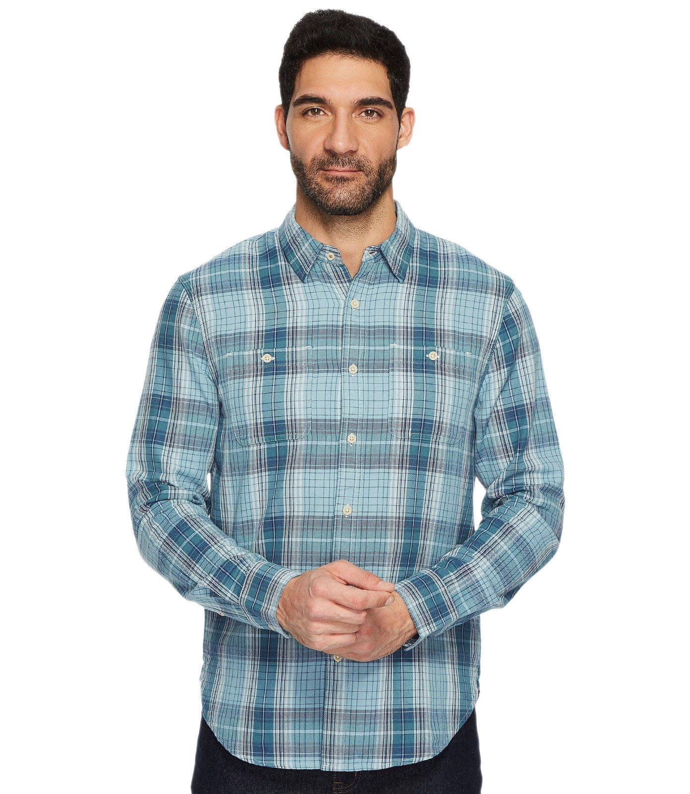 New Lucky Brand Mens Blue Plaid Mason Workwear Button Down Shirt Sz L ...