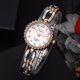 thumbnail image 3 of Reloj femenino con diamantes de imitación y esfera redonda de cuarzo con correa de aleación y pulsera (oro rosa plateado, blanco), 3 of 4