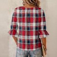 thumbnail image 7 of ZCNKMX Shirts for Women Crew Neck Plaid Grid Print 3/4 Sleeve Blouse, Tie Front Ruffle Hem Loose Relaxed Breathable Farmhouse Casual Outfits for Spring Summer Daily Country Style Tops Red XL, 7 of 7