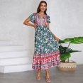 thumbnail image 2 of Vedolay Plus Size Maxi Dress For Women Women's Boho Floral Print Square Neck Flounce Sleeve A Line Long Dress,B L, 2 of 5