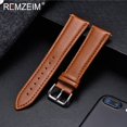 thumbnail image 1 of Correa de reloj de piel de becerro REMZEIM, correa de reloj de Material suave, correa de muñeca de 18mm, 20mm, 22mm, 24mm con hebilla plateada de acero inoxidable Tan Jianjun unisex, 1 of 2