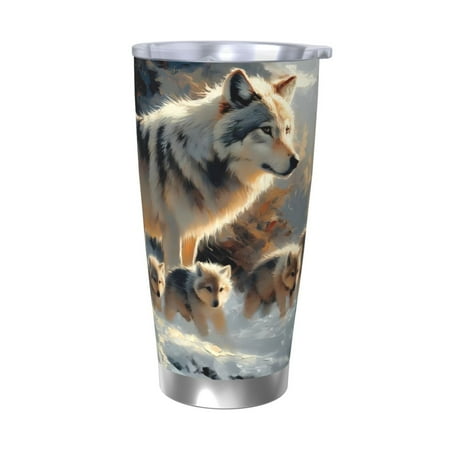 

Salouo Wolf Family Winter Wonderland Print 20oz Tumbler with Lid Stainless Steel Vacuum Insulated Tumbler Durable Insulated Coffee Mug Thermal Cup with Splash Proof Sliding Lid-Without Straw
