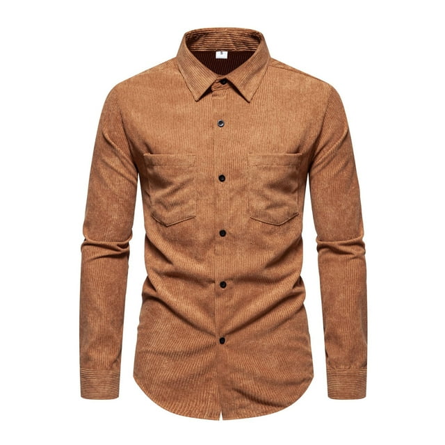 Fashnice Blouse pour Homme Col à Revers Hauts Chemises Boutonnées Coupe Régulière Tunique de Vacances Chemise Kaki TG