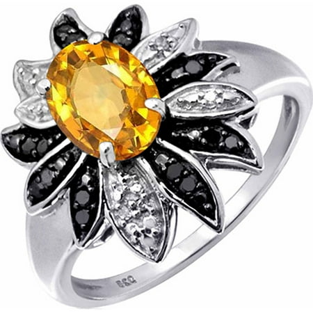JewelersClub 1.11 Carat Citrine Gemstone and 1/10 Carat Black and White Diamond Ring