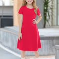 thumbnail image 2 of YOUYEDIAN Vermilion Girls Dresses Size 10-12 2025 Summer Casual Dress Short Sleeve Plain T Shirt Dress Crew Neck Midi Dress,Vermilion 2-3 Years, 2 of 6