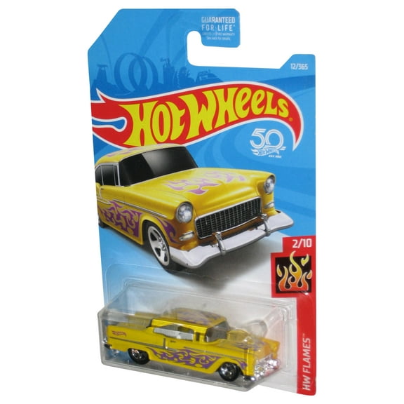 Hot Wheels HW Flames 2/10 (2017) Yellow '55 Chevy Toy Car 12/365